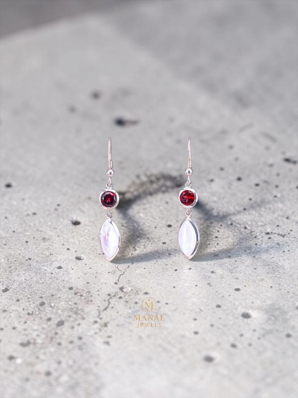 WhatsApp Image 2026-04-13 at 19.45.17 (1) Garnet and Moonstone Earring in 925 Sterling Silver - Image 1