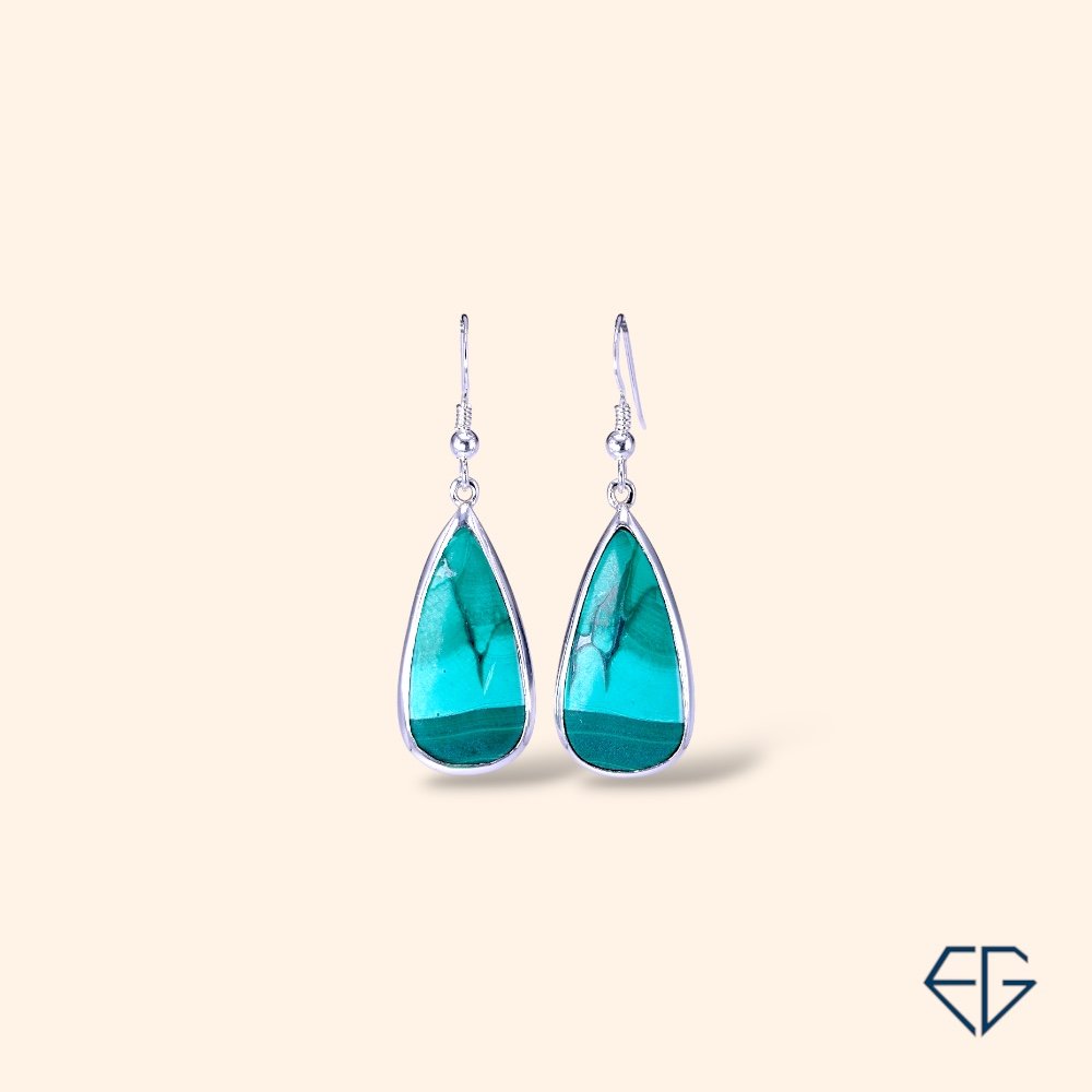 APON0117 Turquoise Malachite Teardrop Handcrafted Silver Earrings - Image 1