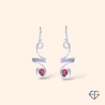 Garnet Spiral Elegance Handcrafted Silver Earrings