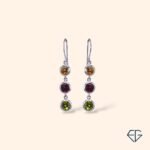 Trinity Gemstone Handcrafted Silver Earrings – Citrine, Garnet & Peridot