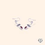Garnet Spiral Elegance Handcrafted Silver Earrings - Image 2