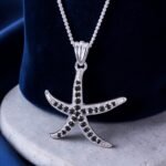 Black Spinel Starfish  Silver Pendant