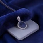 Raw Blue Sapphire Textured Border Silver Pendant - Image 2