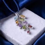 Multicolor Gemstone Leaf Branch Silver Pendant - Image 2