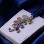 Multicolor Gemstone Leaf Branch Silver Pendant - Image 3