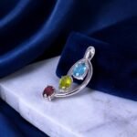Trio Gemstone Swirl Silver Drop Pendant - Image 2