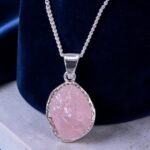 Raw Rose Quartz Textured Edge Silver Pendant