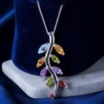 Multicolor Gemstone Leaf Branch Silver Pendant