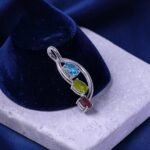 Trio Gemstone Swirl Silver Drop Pendant - Image 3