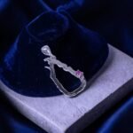Sri Lanka Map Pink Sapphire Silver Outline Pendant - Image 2