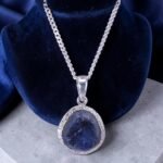 Raw Blue Sapphire Textured Border Silver Pendant