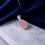 Raw Rose Quartz Textured Edge Silver Pendant - Image 2