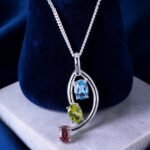 Trio Gemstone Swirl Silver Drop Pendant