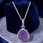Raw Amethyst Textured Border Silver Pendant